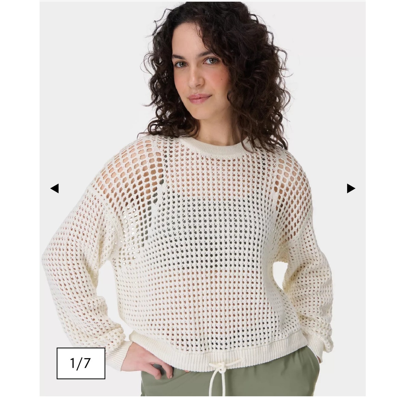 Sweaty Betty Tides High Open Weave Cream Knit Drawstring Pullover Sweater Sz Xl